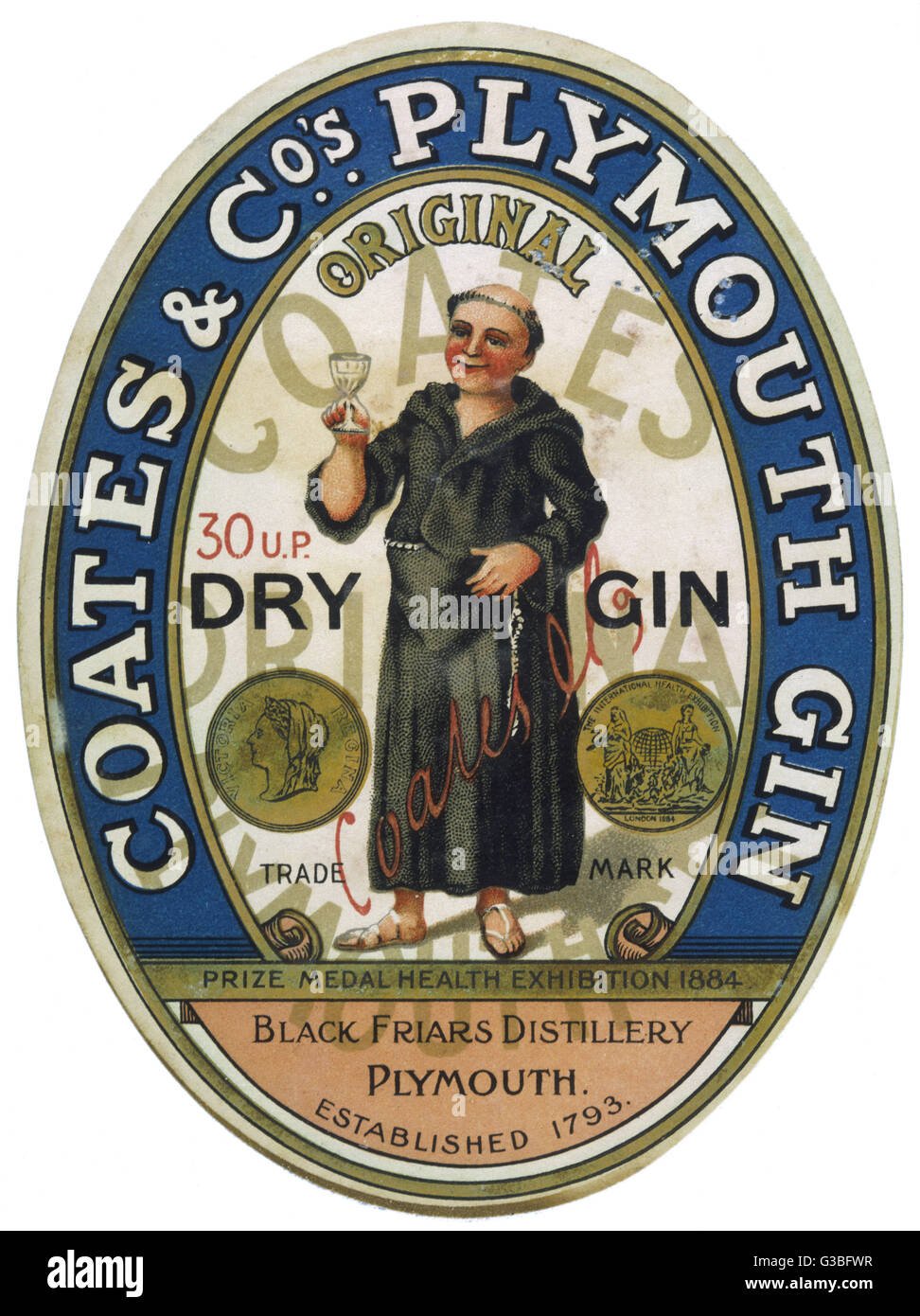 Eine Bezeichnung für Coates Plymouth Gin.        Datum: 19. Jahrhundert Stockfoto