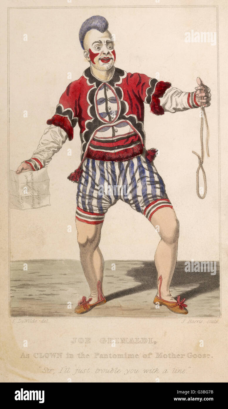 JOSEPH GRIMALDI 1778-1837 als Clown in der Pantomime der Mutter Gans.  "Sir, ich werde nur Mühe, die Sie mit einer Zeile" Datum: 1846 Stockfoto