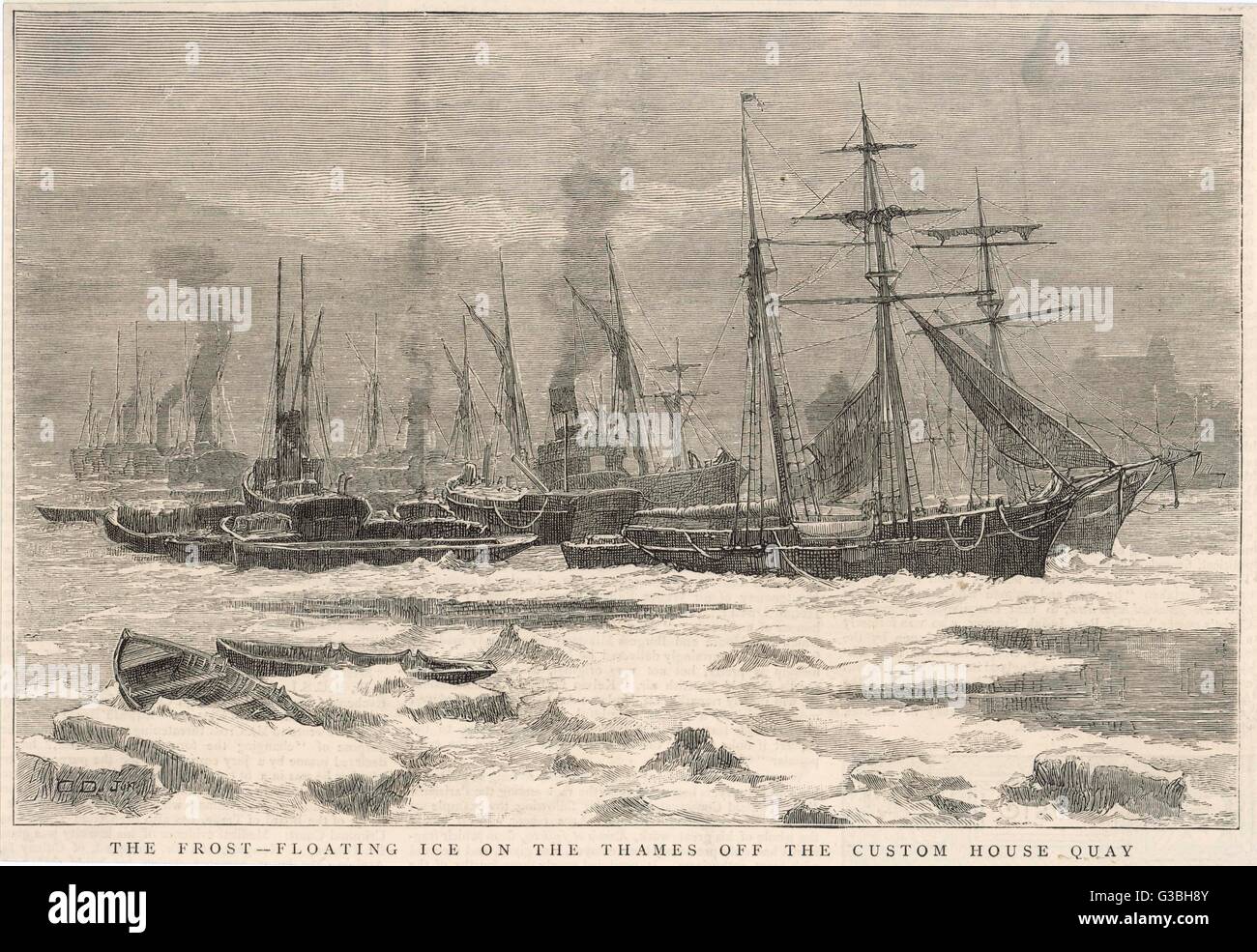 THEMSE GEFROREN 1879 Stockfoto