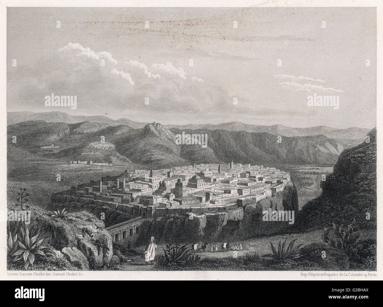 Einmal ist die Hauptstadt der numidischen Könige, dieser Stadt (ehemals Cirta) ein schönes Beispiel einer mittelalterlichen Festungsstadt enthaltenen Außenmauern.     Datum: ca. 1840 Stockfoto