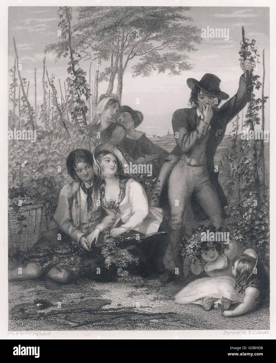 HOPFENPFLÜCKER 1845 Stockfoto