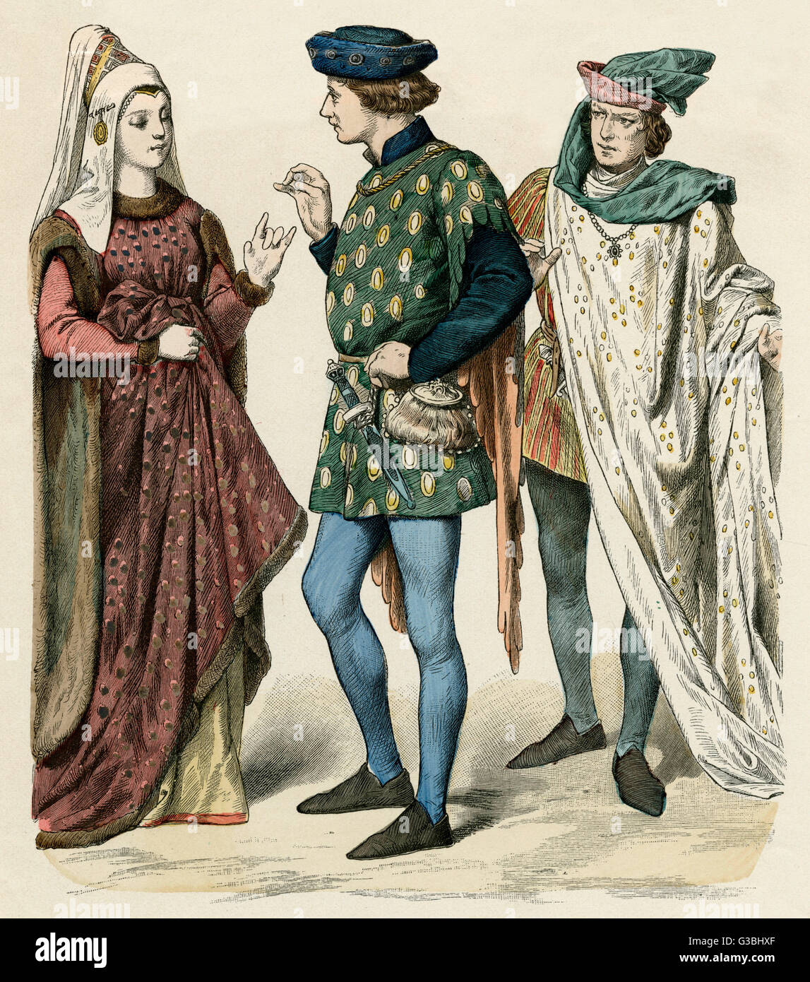 Englisches Kostüm aus dem 15.. Jahrhundert Stockfoto