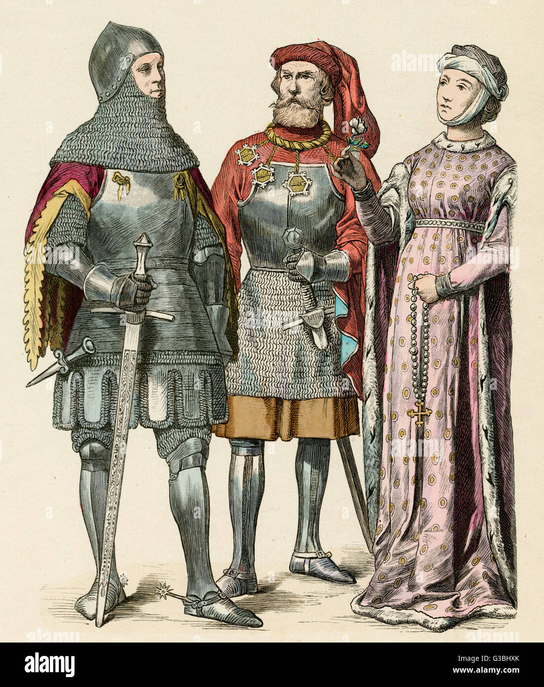 Deutsches Kostüm Anfang des 15.. Jahrhunderts Stockfoto