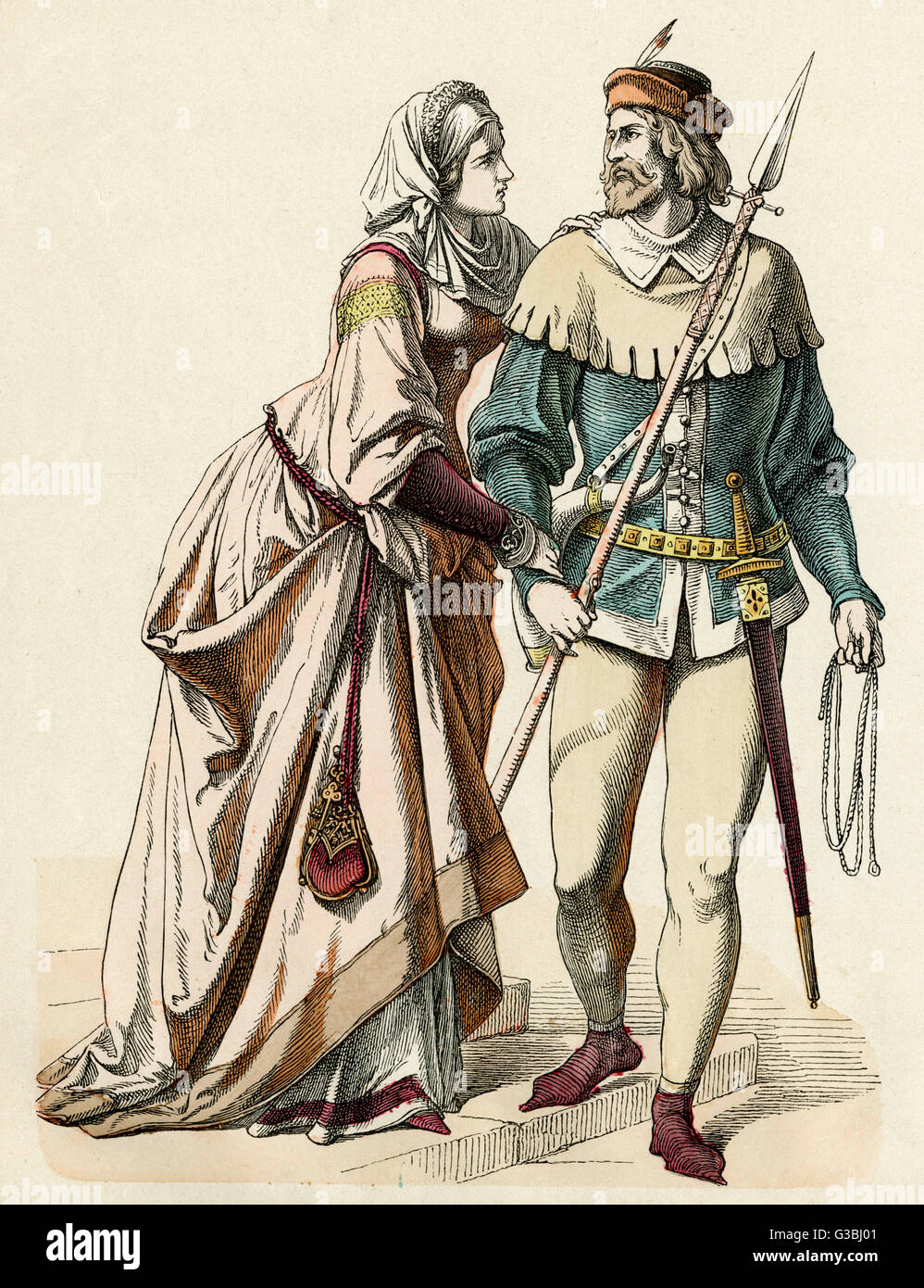Deutsches Kleid aus dem 14.. Jahrhundert Stockfoto