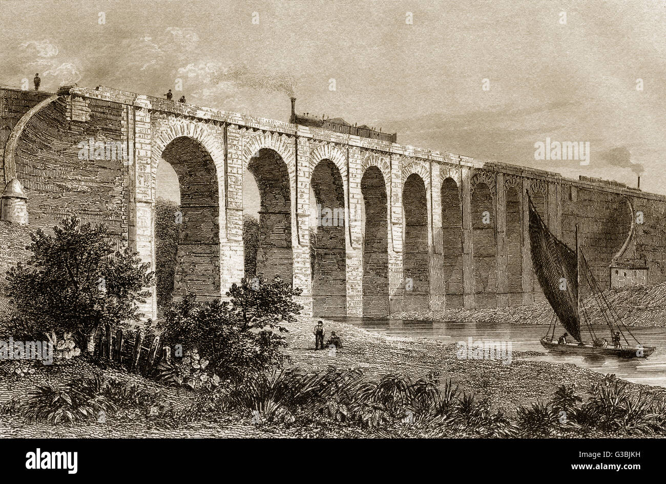 Die Royal Border Bridge, Berwick nach Tweed, Northumberland, England, 19. Jahrhundert Stockfoto