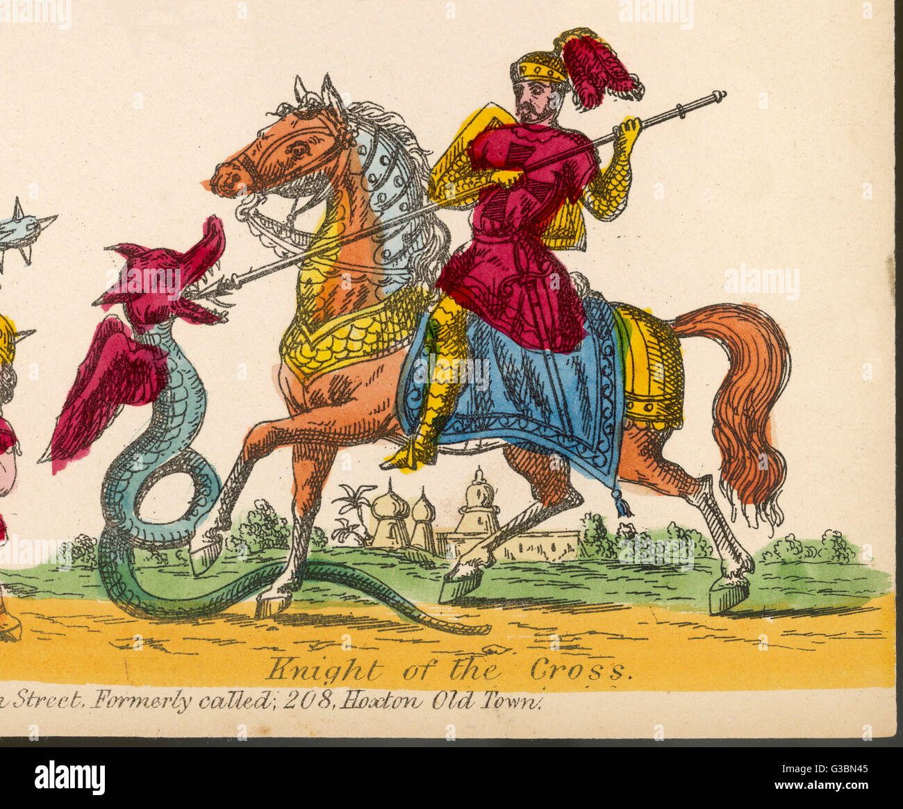 Rüstung-plattierte Ritter vom Kreuz auf dem Rücken der Pferde.         Datum: um 1500 Stockfoto