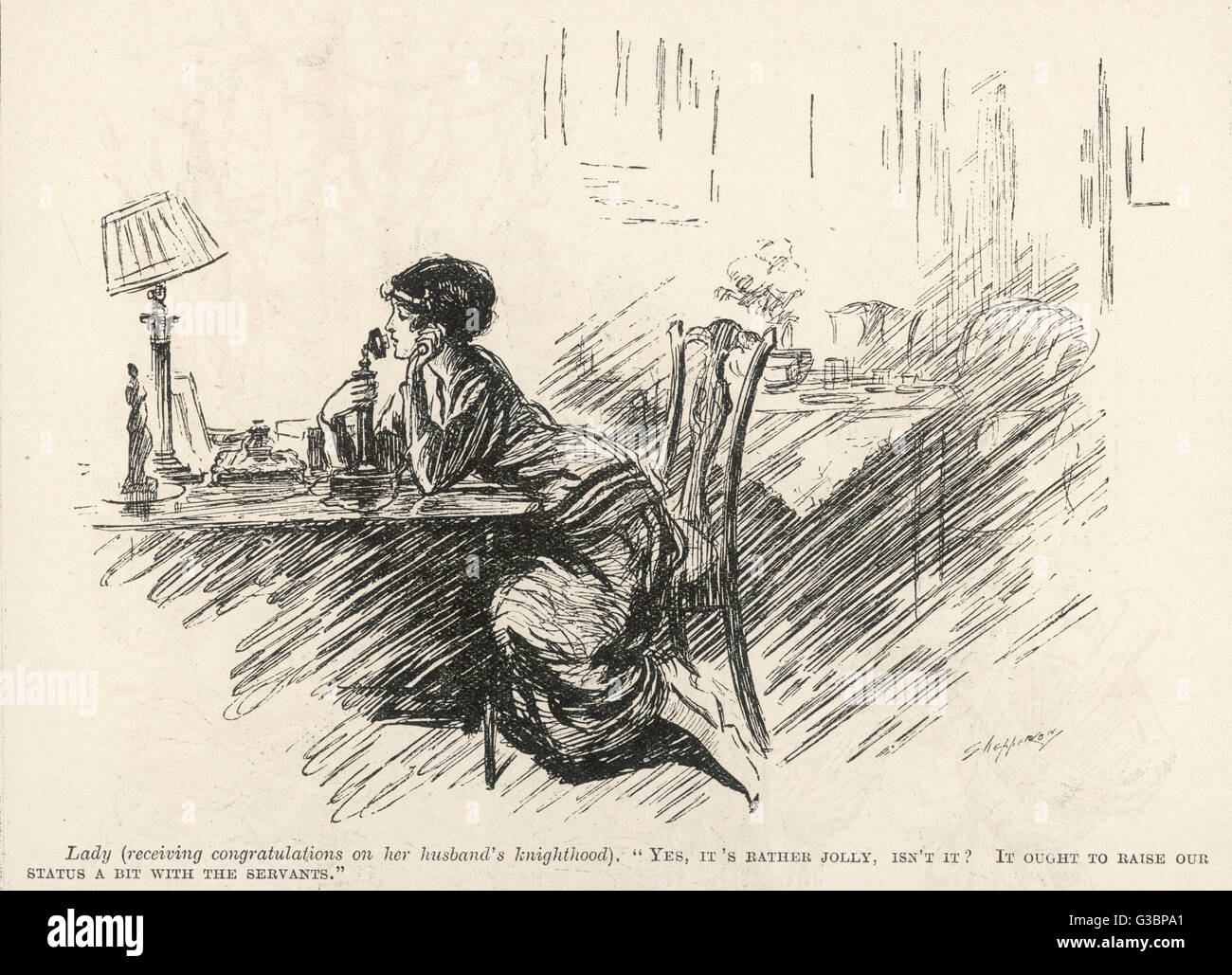 Cartoon, junge Frau am Telefon Stockfoto