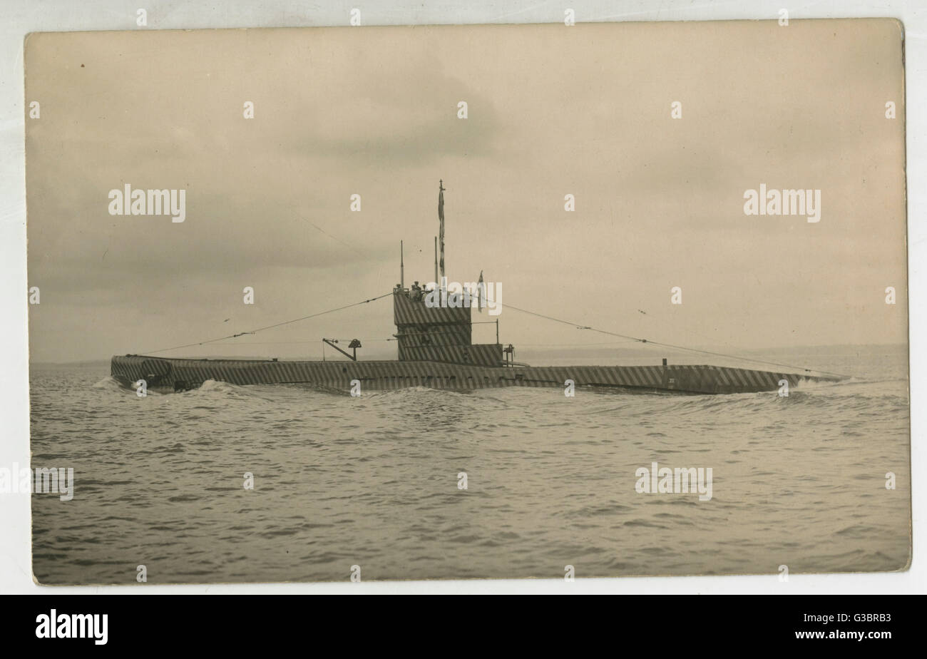 Royal Navy-U-Boot mit Zebrastreifen-Tarnung, WW1 Stockfoto