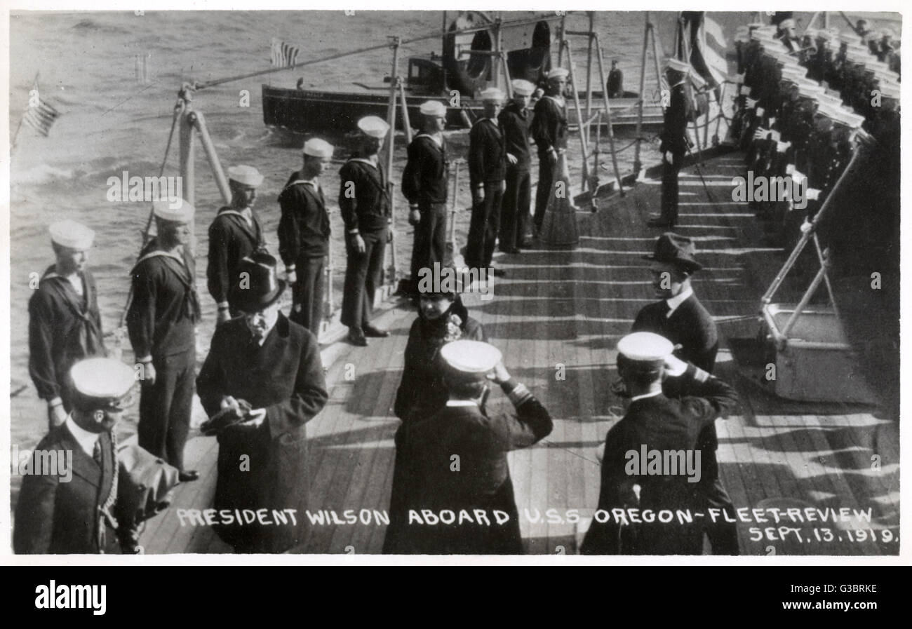 USS Oregon, amerikanisches Schlachtschiff, mit Präsident Wilson Stockfoto