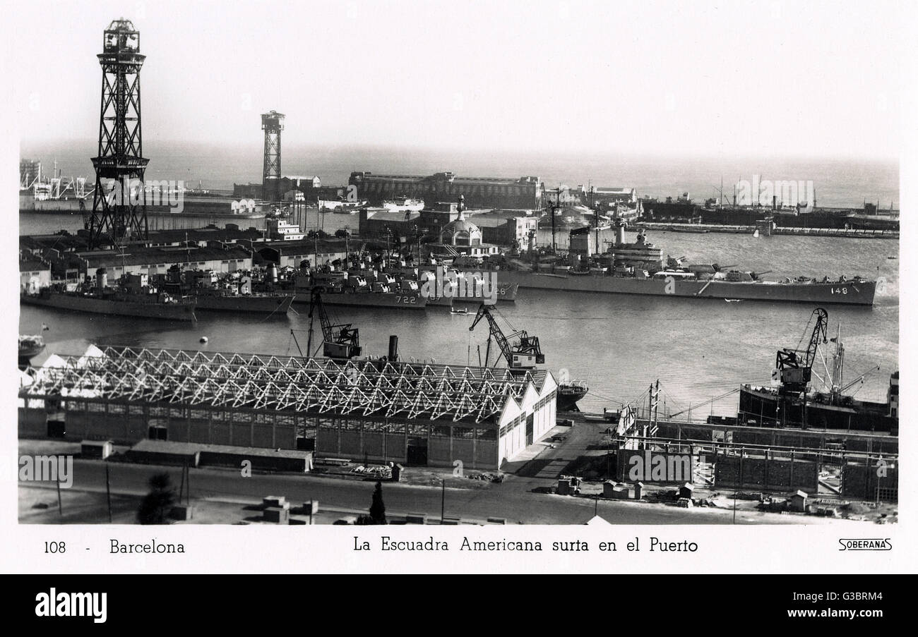 Amerikanische Schiffe im Hafen, Barcelona, Spanien Stockfoto