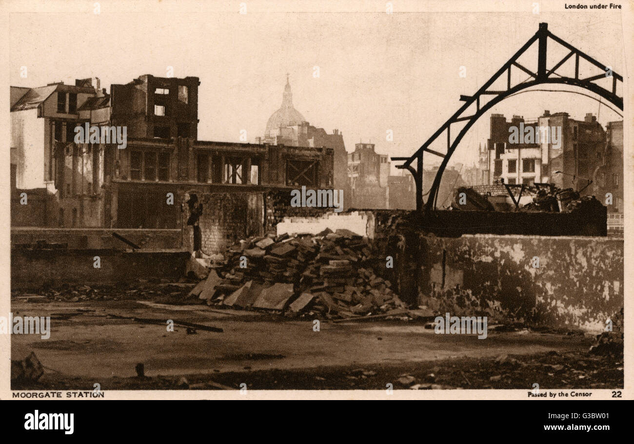 Ruinen von Moorgate Station, London - Blitz, WW2 Stockfoto