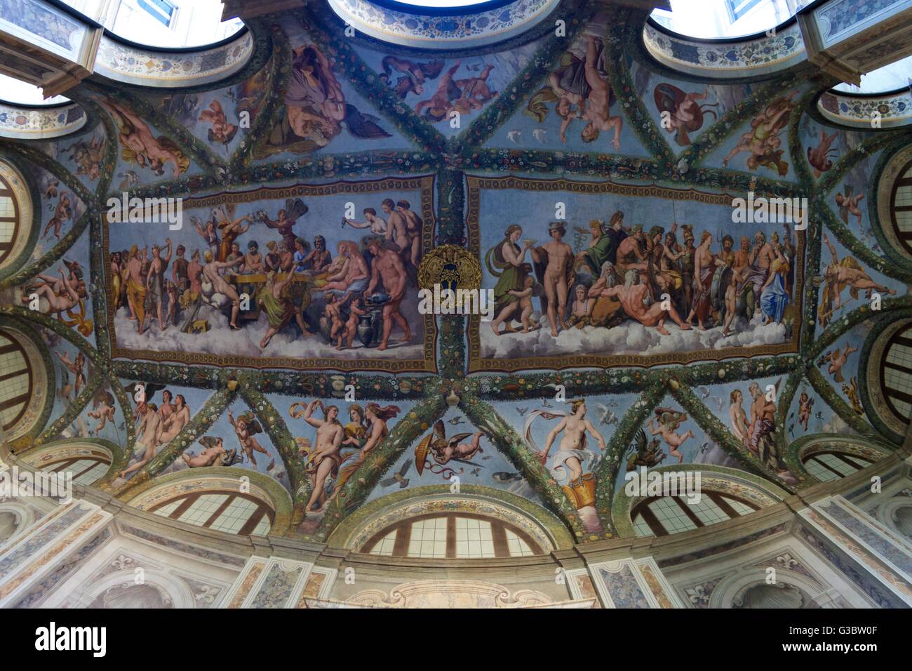 Deckenfresken, 1517-1518, Loggia von Amor und Psyche, Villa Farnesina, Rom, Italien, Europa Stockfoto