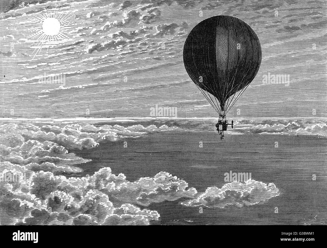 Ballon Aufstieg durch James Glaisher und Henry Coxwell Juni 1862 meteorologische Beobachtungen durchzuführen. Hier ist der Ballon über den Wolken.     Datum: 1862 Stockfoto