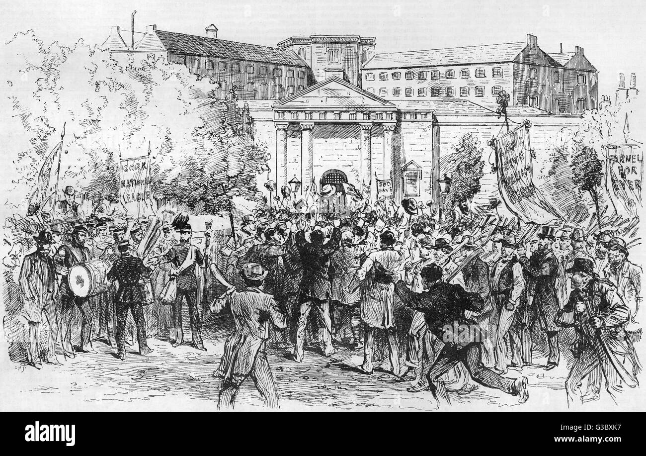 Landliga-Aufruhr: Mafia-Proteste vor Cork-Gefängnis, 1887 Stockfoto