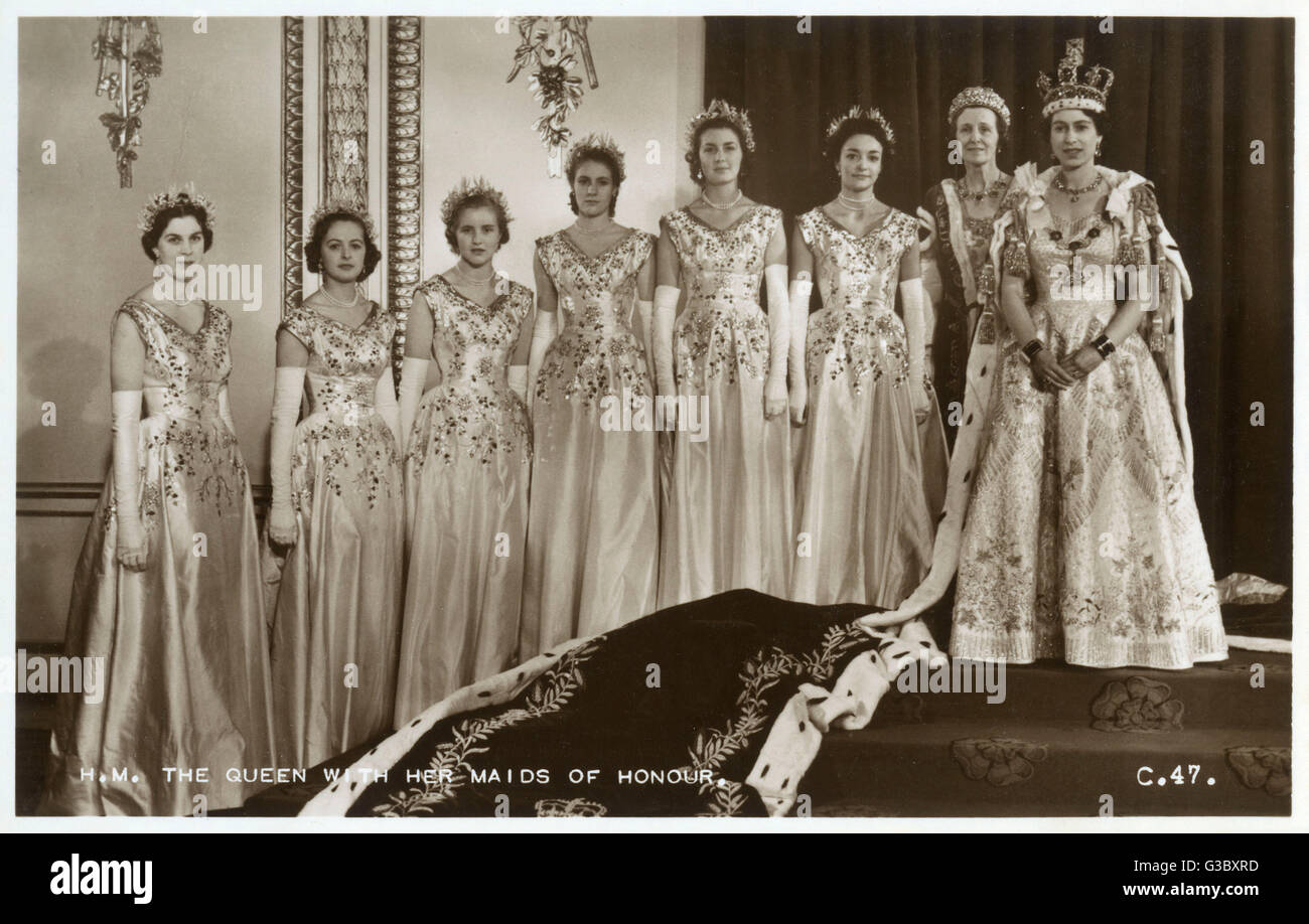 Die Kronung Von Konigin Elizabeth Ii Auf 2 Juni 1953 Her Maids Of Honour Von Links Nach Rechts Lady Moyra Campbell Alter 22 Tochter Des 4 Duke Of Abercorn Lady Jane