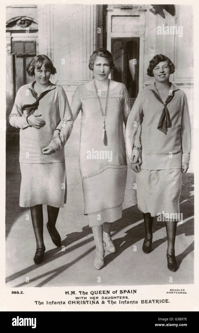Die Königin von Spanien und ihre zwei Töchter Stockfoto