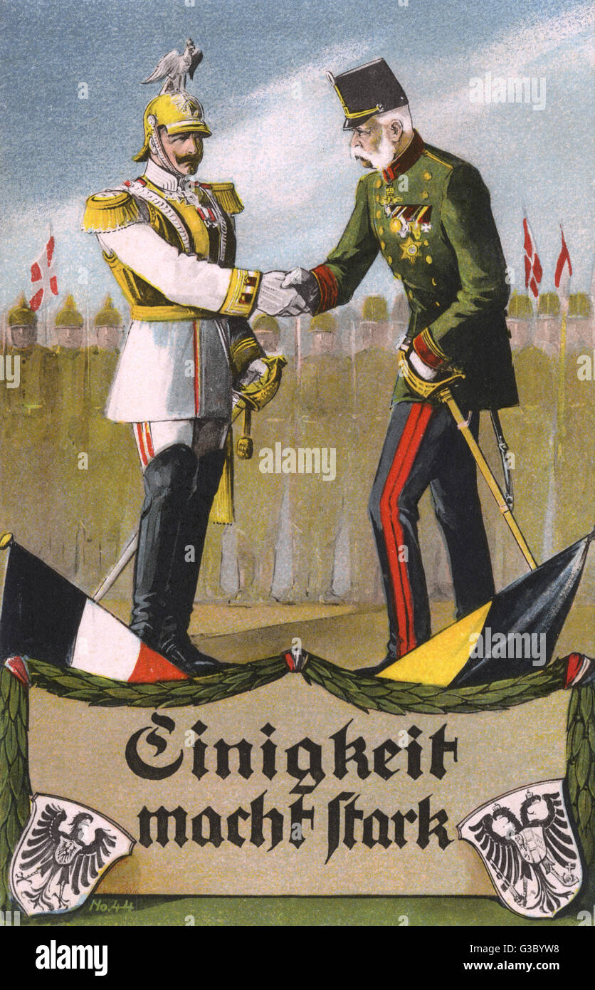 Deutsche Propaganda Postkarte, zwei Kaisers WW1 Stockfoto