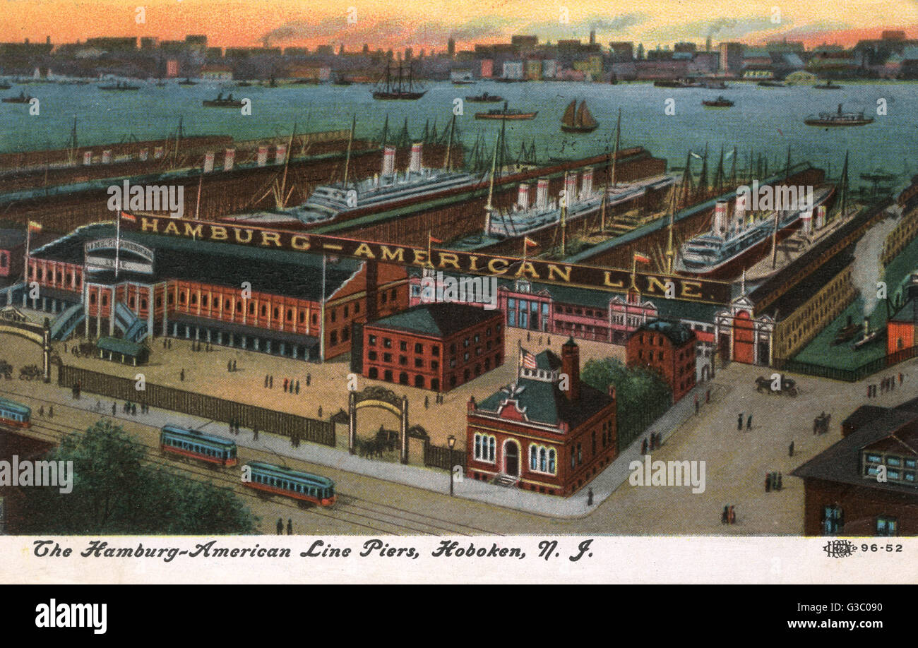 Piers der Hamburg-American Line, Hoboken, New Jersey, USA Stockfoto