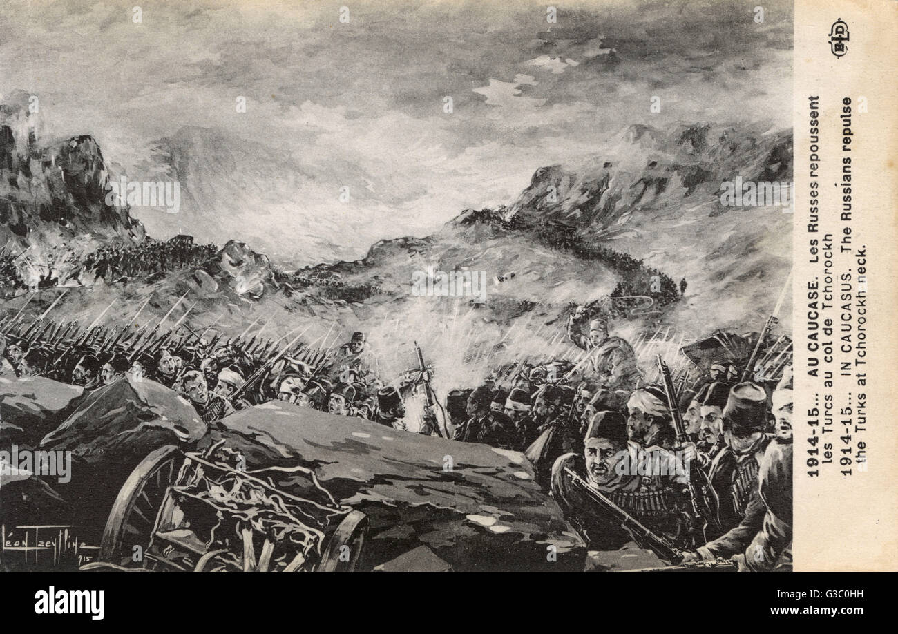 WW1 - Kaukasus Kampagne - russische Truppen besiegen die osmanischen Türkisch Armee bei der Schlacht von Sarikamish - clearing-das Choruk-Tal. Die Schlacht wurde vom 22. Dezember 1914, 17. Januar 1915 Datum: 1915 Stockfoto