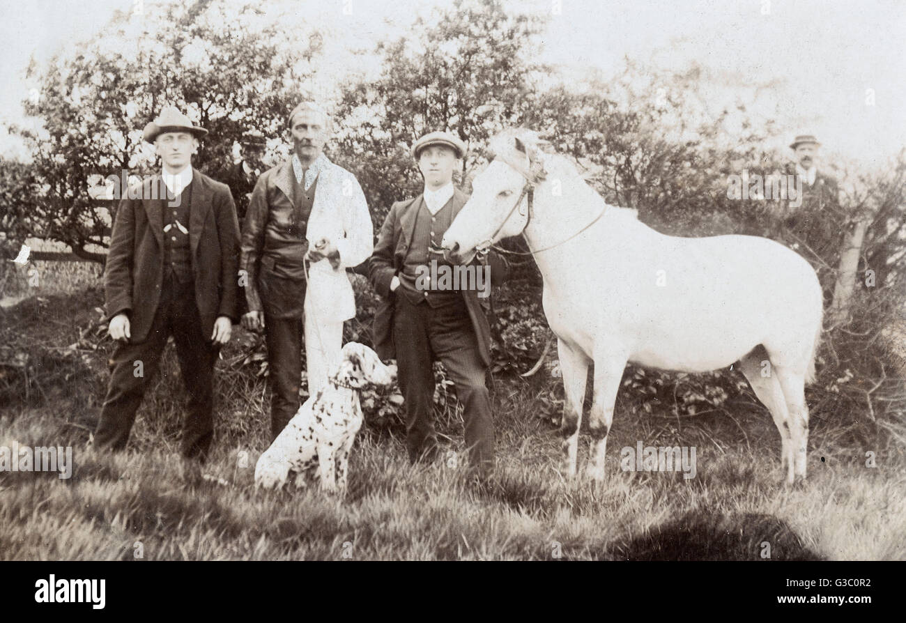 Drei Manner Mit Einem Dalmatiner Hund Und Ein Pony In Einem Feld Datum Ca 19er Jahre Stockfotografie Alamy