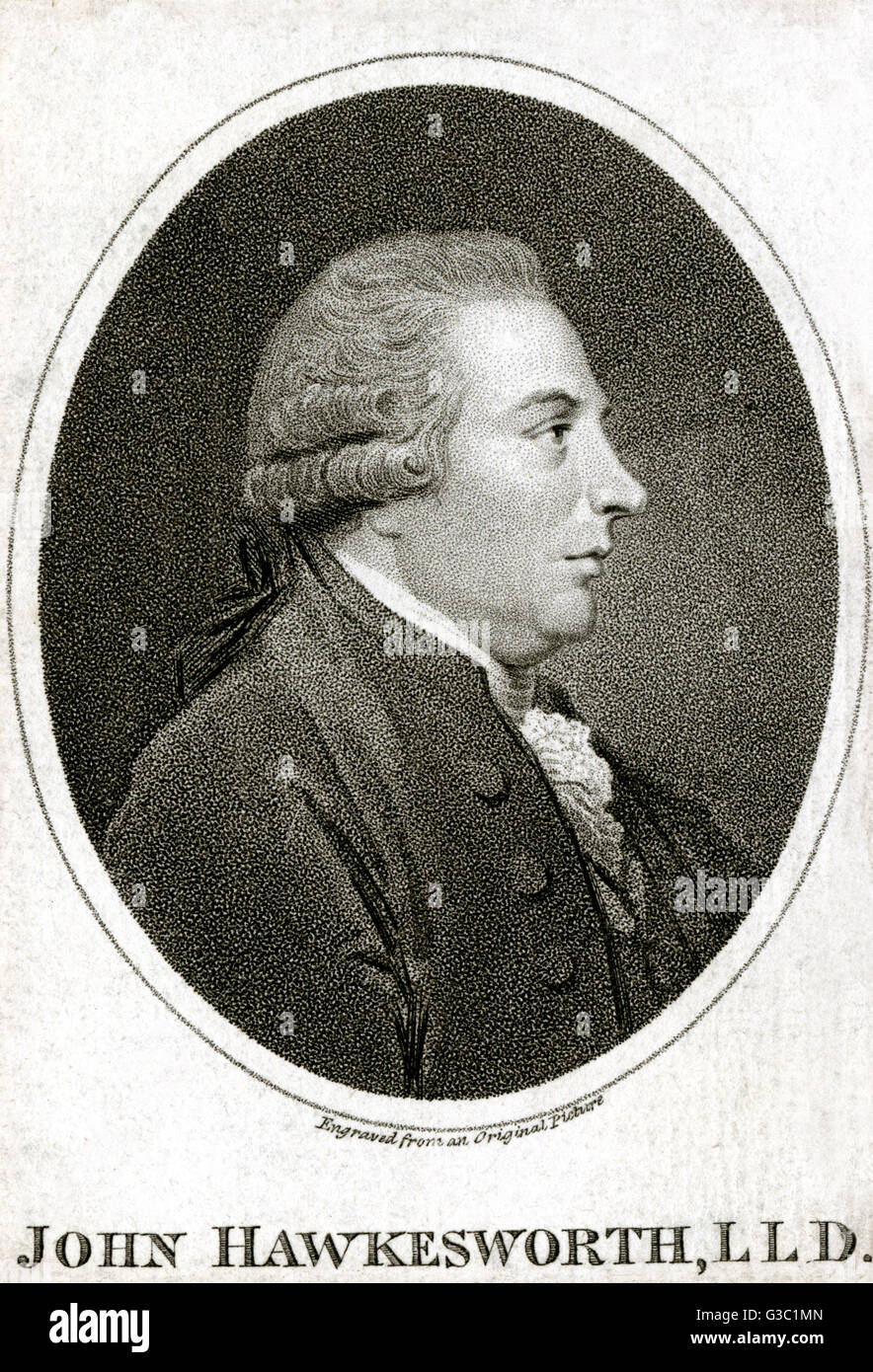 John Hawkesworth (1715-1773) - englischer Autor und Redakteur buchen. Hawkesworth wurde belohnt durch den Erzbischof von Canterbury mit dem Grad eines Doktor der Rechte.     Datum: ca. 1760 Stockfoto