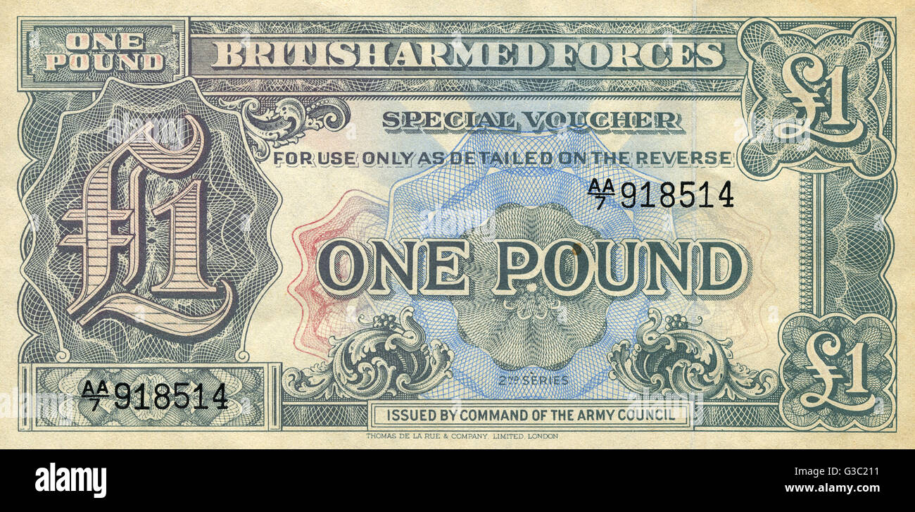 Britische Streitkräfte 1 Pfund Banknote Stockfoto
