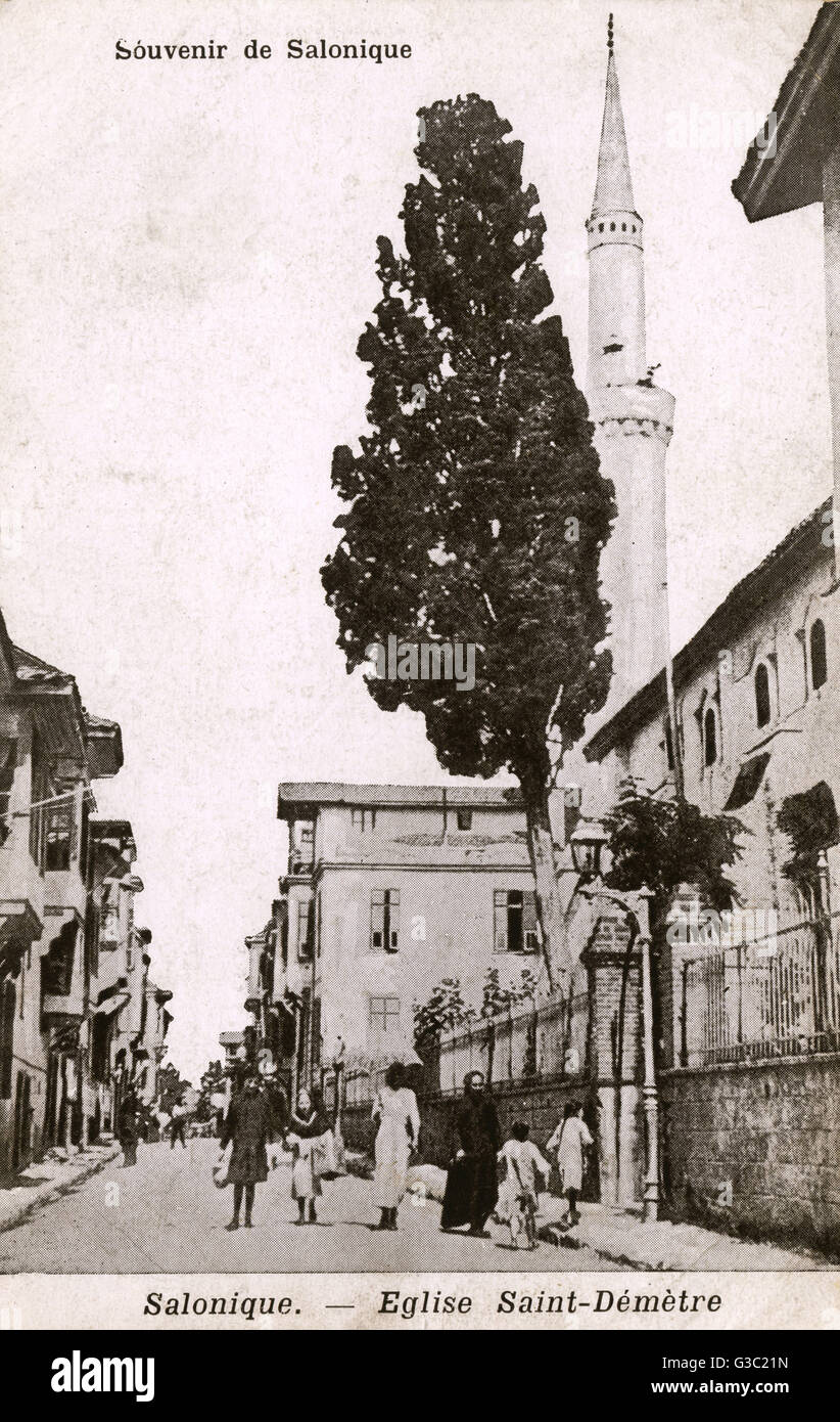 Thessaloniki, Griechenland - Kirche St. Dimitrius mit Minaret Stockfoto