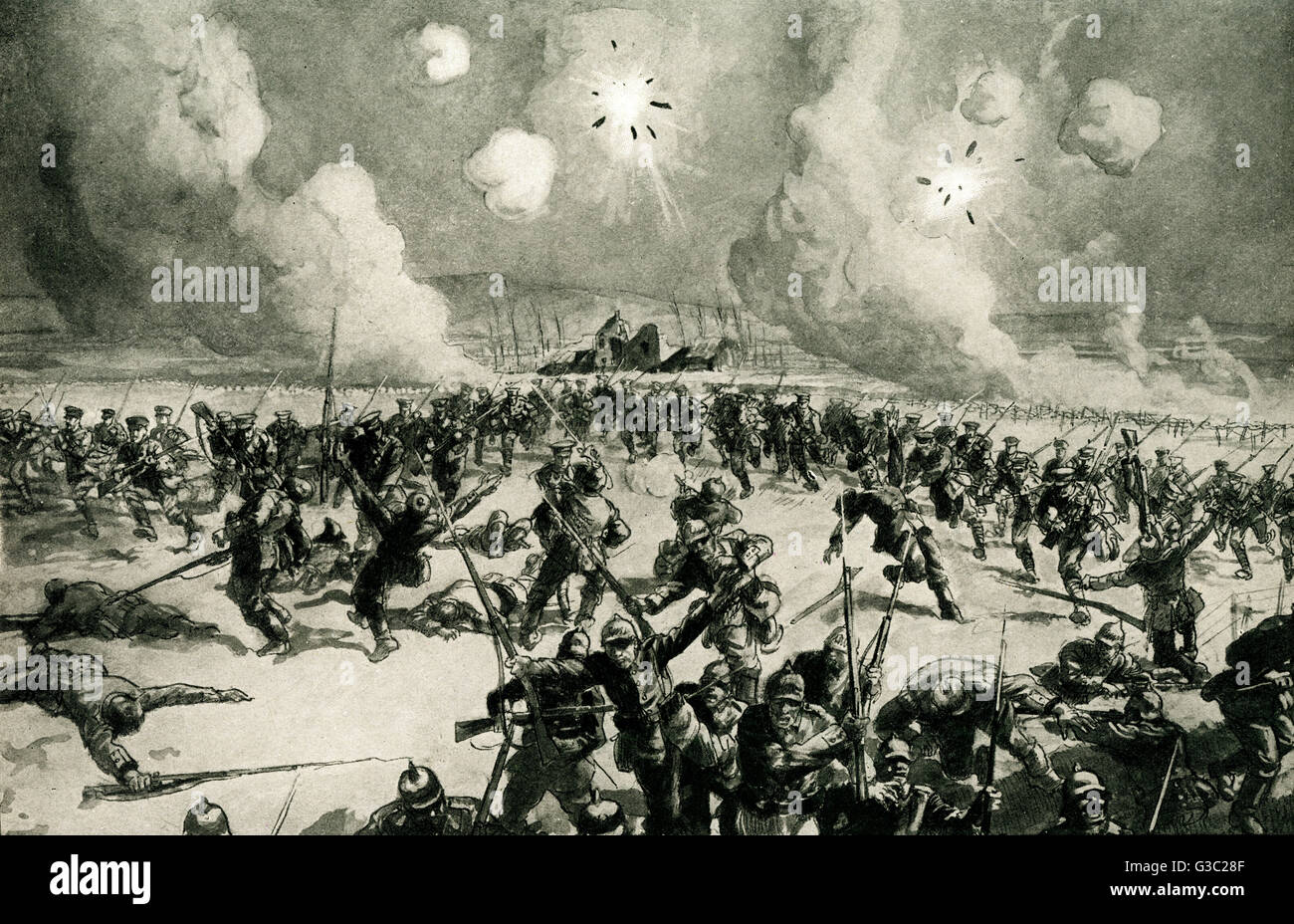 WW1 Uhr - Preußische Garde zurück in ihre Schützengräben Stockfoto