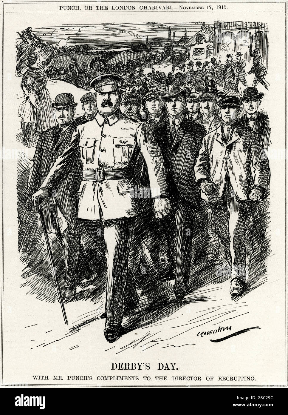 Zeichentrickfilm, Derbys Day (WW1 Rekrutierungs-Drive) Stockfoto