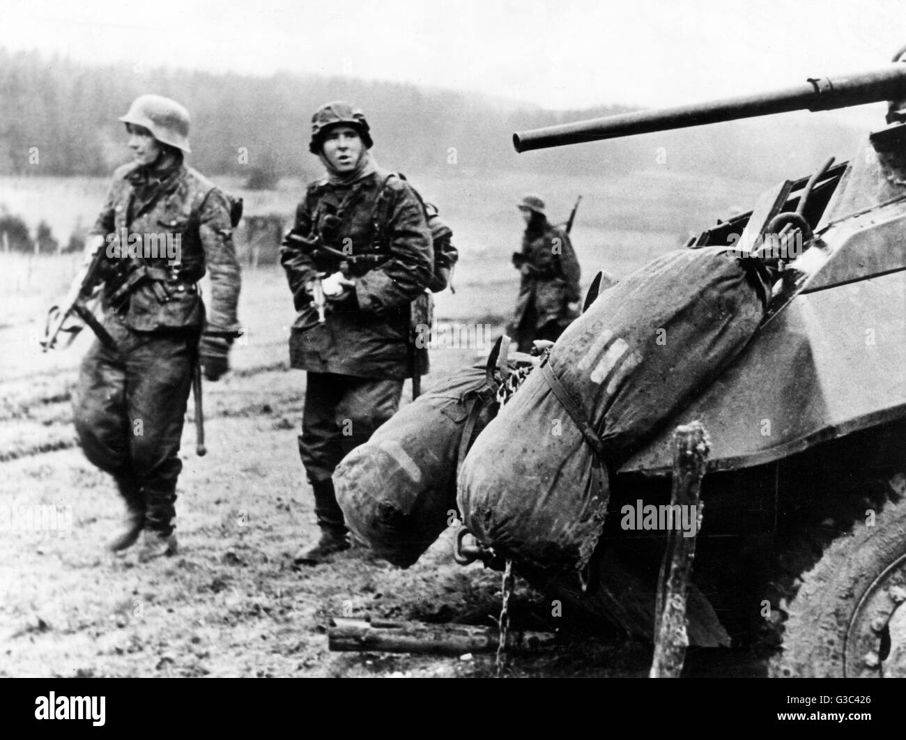 Deutsche Infanterie während der Ardennen-Gegenoffensive 1944 Stockfoto