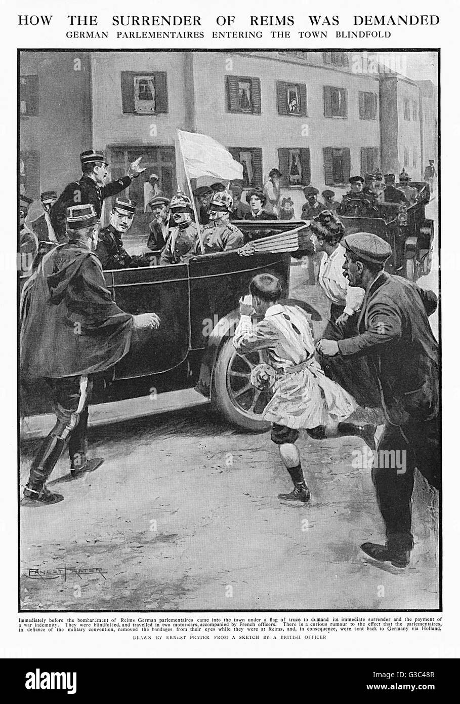 Die Deutschen verlangen die Kapitulation von Reims, 1914 Stockfoto