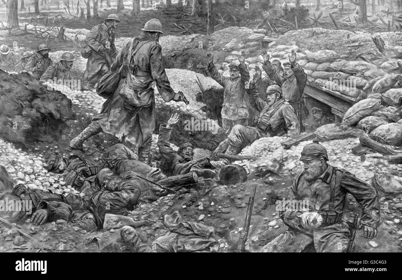 Französische Soldaten nahmen deutsche Gefangene, 1915 Stockfoto