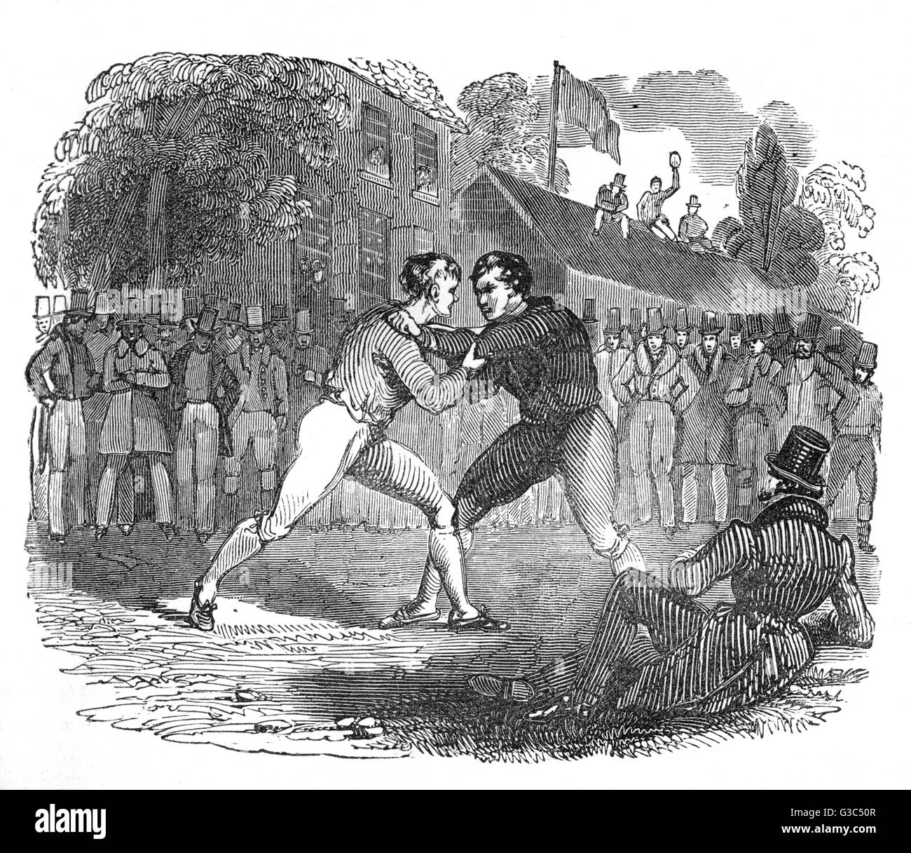 Illustration: Zwei Männer, die ringen Stockfoto