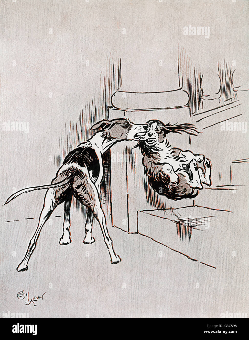 Illustration, die Hunde des Krieges Stockfoto