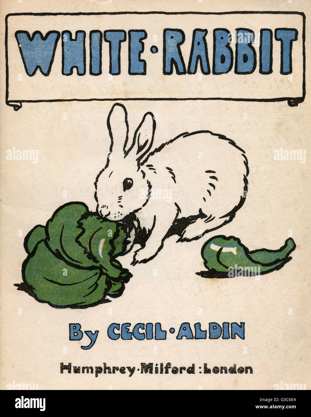 Titelseite-Design von Cecil Aldin, White Rabbit, in der Brief-Buchreihe.  Zeigt ein weißen Kaninchen Essen grüne Salatblätter. Datum: 1921  Stockfotografie - Alamy