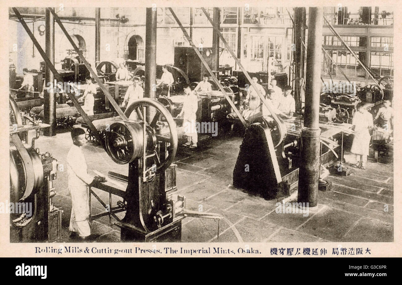 Japan, Imperial Mint, Osaka - Walzwerke, Schneidpressen Stockfoto