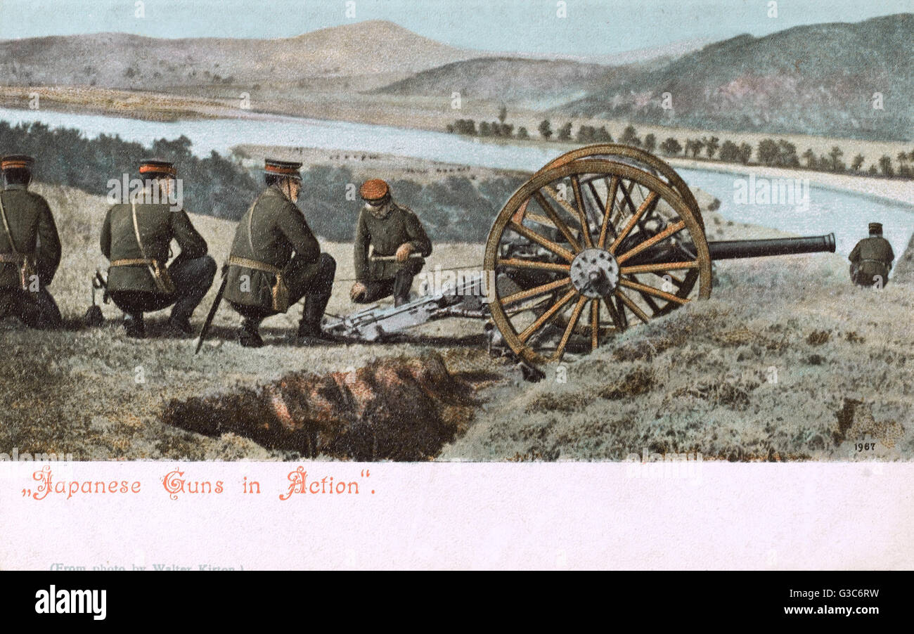 Russo-Japanischer Krieg - Japanische Artillerie in Aktion - Hilltop Stockfoto