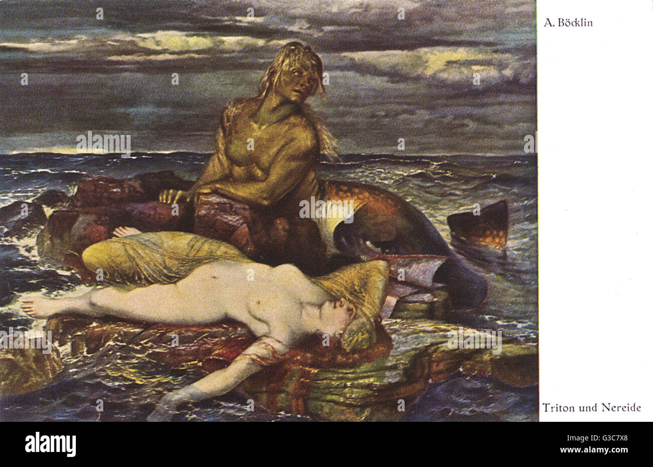 Triton und Nereid von Arnold Bocklin - Symbolist Painting Stockfoto