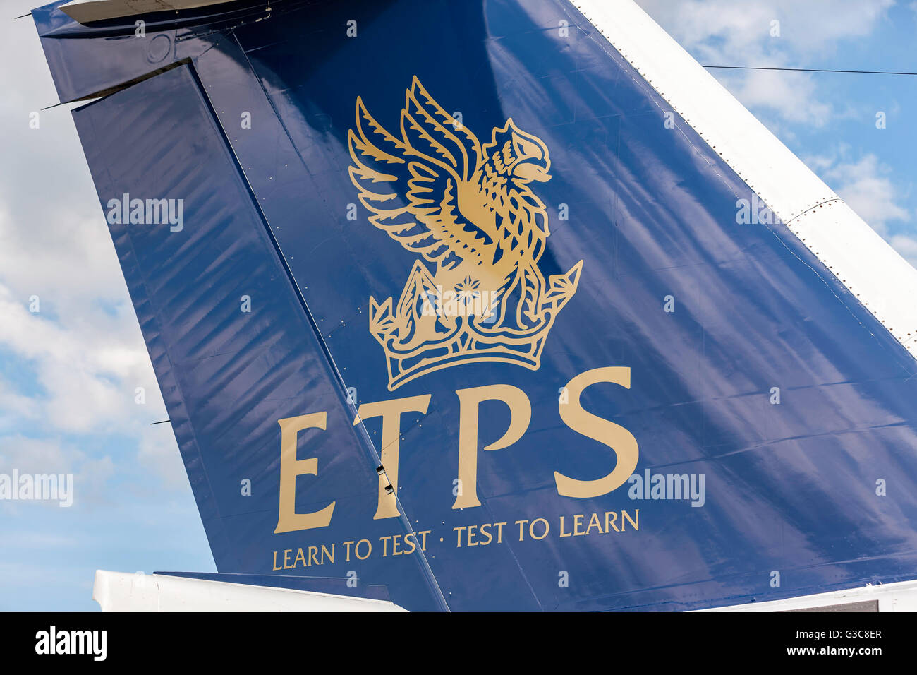 Nahaufnahme Bild mit der Rute von QinetiQ betrieben BAE Systeme-Avro RJ100 Flugzeuge aus der Empire Test Pilotenschule. Stockfoto