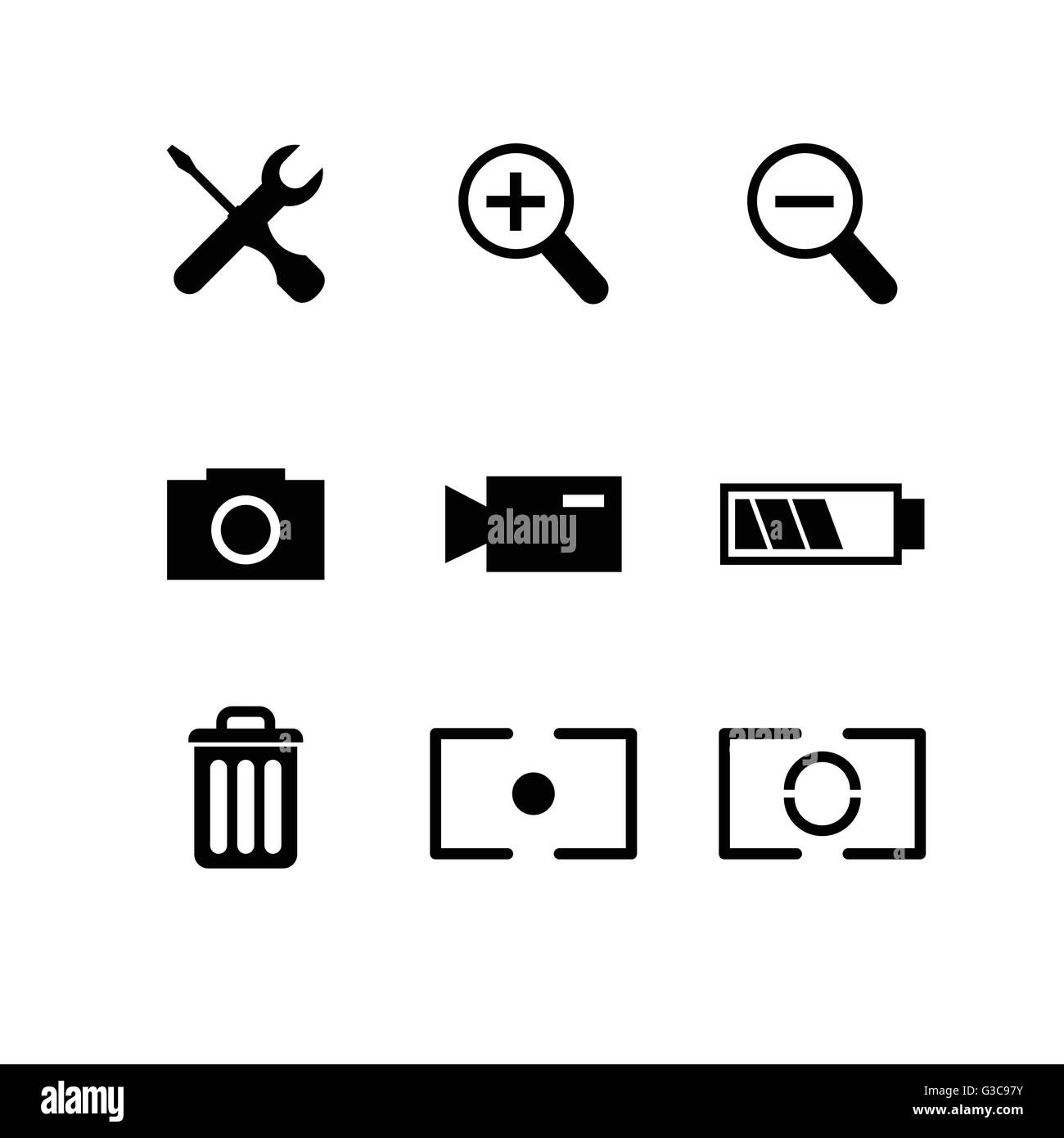 Reihe von Fotografie-Icons in weißem Hintergrund Stock Vektor