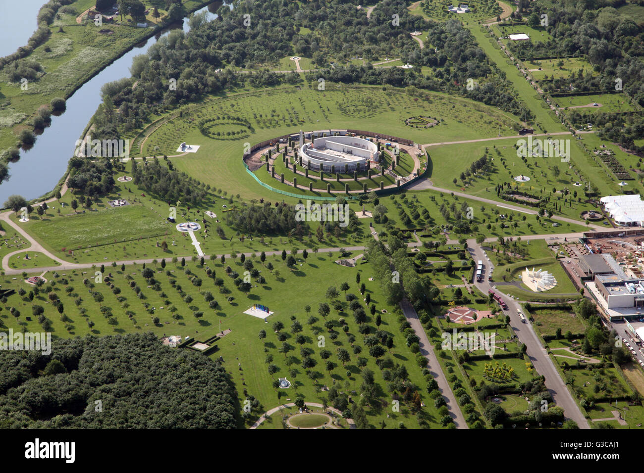 Luftaufnahme des National Memorial Arboretum in Staffordshire, UK Stockfoto