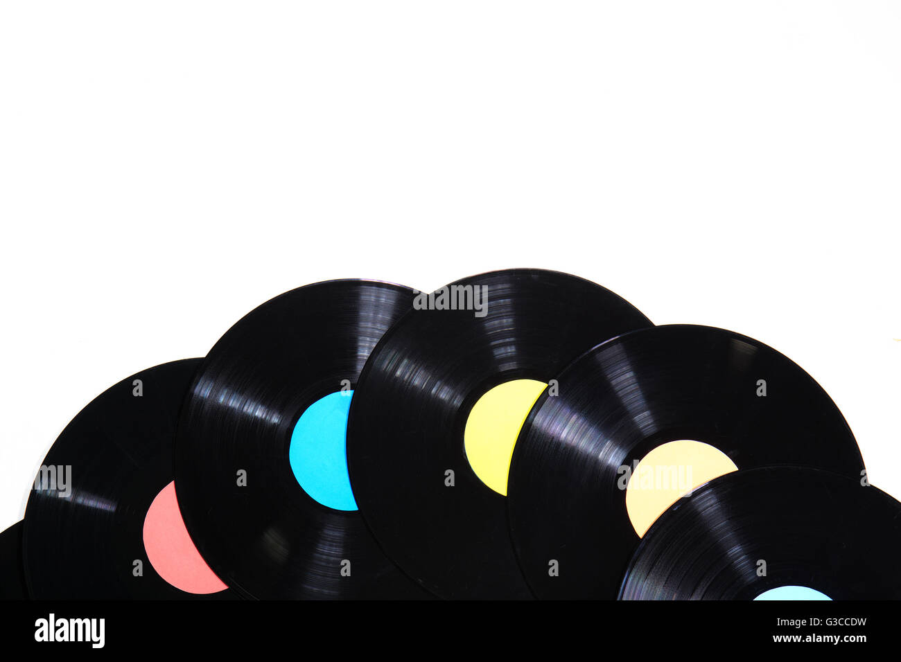 Alte verwendet Vinyl-Schallplatte auf einem weißen Hintergrund Stockfoto