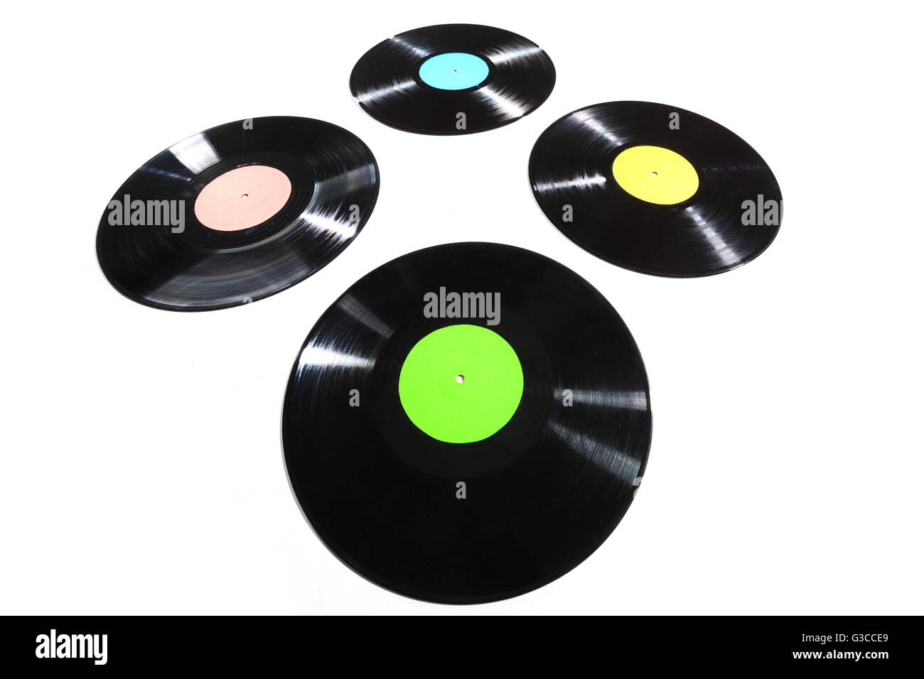 Alte verwendet Vinyl-Schallplatte auf einem weißen Hintergrund Stockfoto