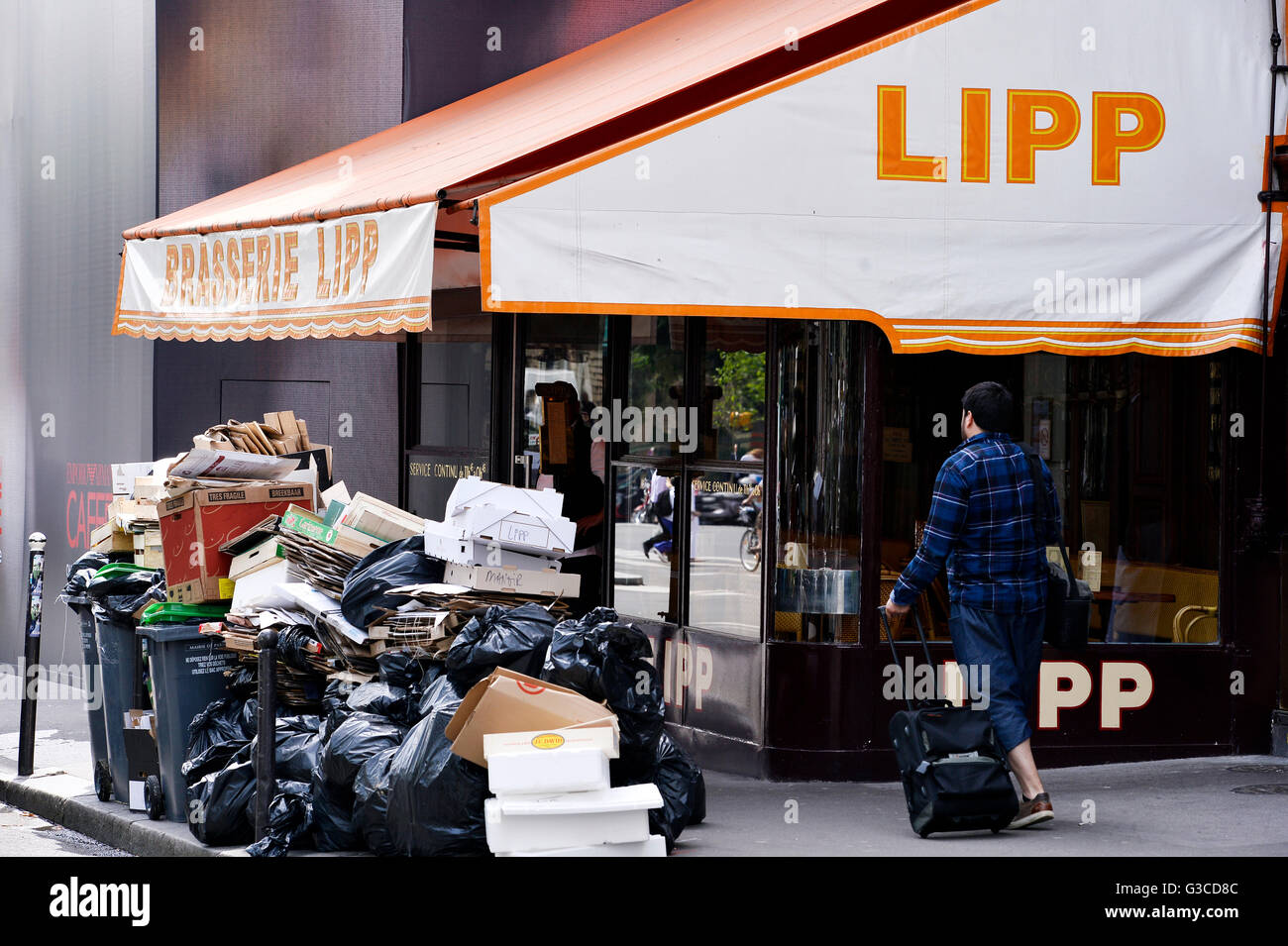 Garbagecollection streiken in Paris, Frankreich Stockfoto