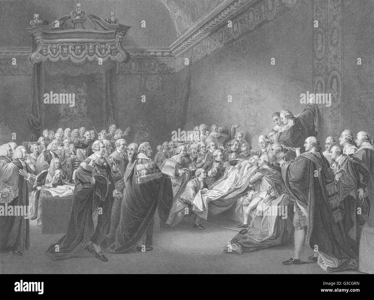 Tod des EARL OF CHATHAM: John Singleton Copley, antiken print 1835 Stockfoto