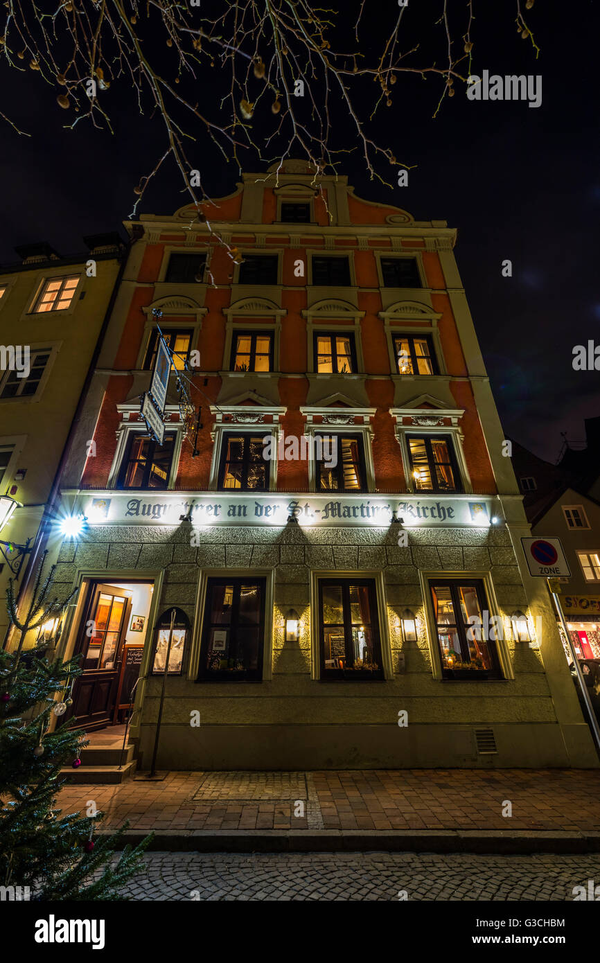 Landshut am Abend, Deutschland, Bayern, Niederbayern, Altstadt, Gebäude, Stockfoto