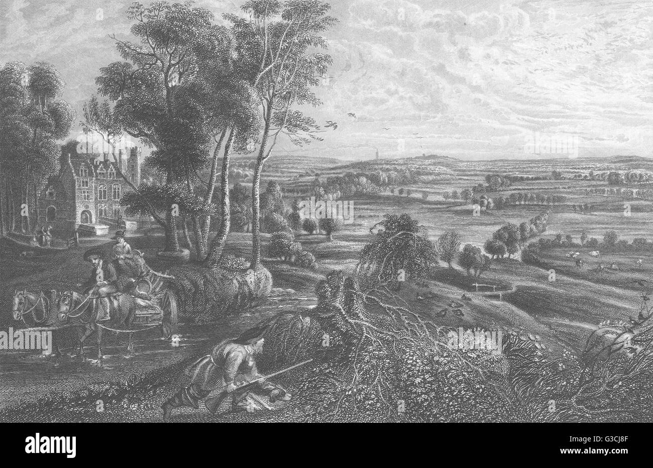 Landschaft und Figuren: Sir Peter Paul Rubens, antique print 1835 Stockfoto
