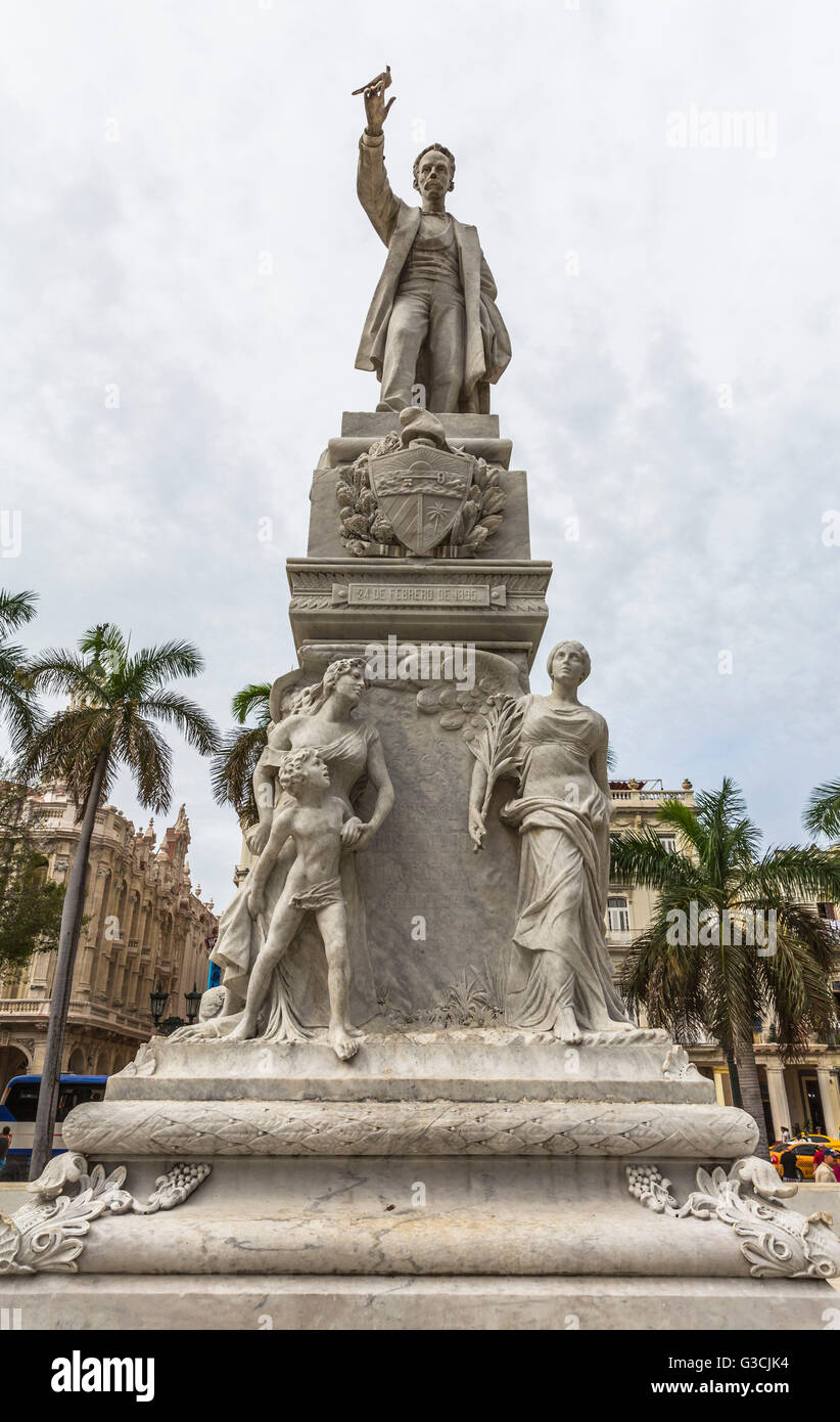 Statue von José Marti, kubanischer Dichter und Schriftsteller, Parque Central, Havanna, La Habana, Kuba, der Republik Kuba, die großen Antillen, Karibik Stockfoto