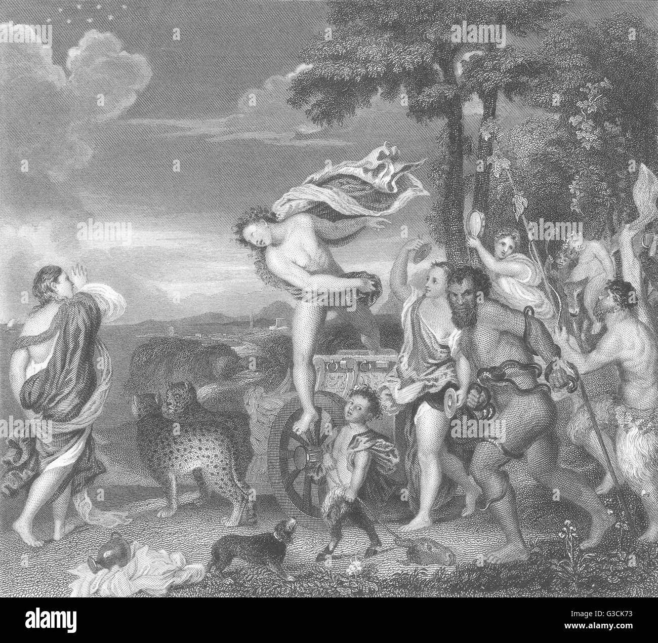 BACCHUS und ARIADNE: Tizian (Tizian), antique print 1835 Stockfoto