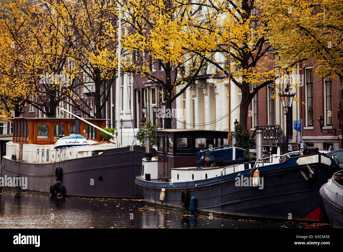 Blick auf Amsterdam Canal und Häuser Stockfoto